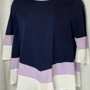 Navy and Lavender Colorblock 3/4 Sleeve Top